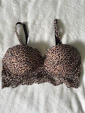 VS PINK Padded Push Up Lace Leopard/Cheetah Print Bralette Size M